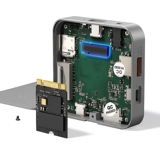 Docking Station USB-C Multifuncțional cu Cititor SSD NVMe/SATA, HDMI 4K, 100W PD, Hub 10Gbps