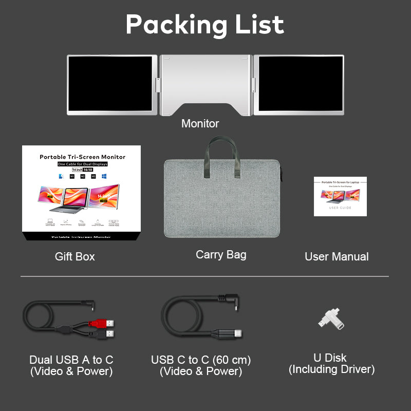 Monitor Dublu Portabil S688 14 inch IPS 1920x1200, USB-C, 100% sRGB, Compatibil Laptop Windows & Mac 12–17.3 inch