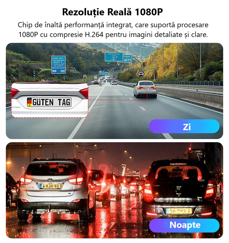 Cameră Auto 1080P cu Suport Android – DVR cu Unghi Larg, Viziune Nocturnă și TF 128GB