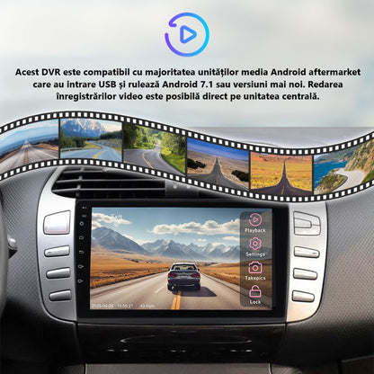 Cameră Auto 1080P cu Suport Android – DVR cu Unghi Larg, Viziune Nocturnă și TF 128GB