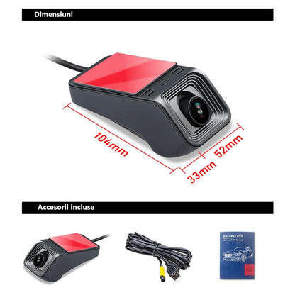 Cameră Auto 1080P cu Suport Android – DVR cu Unghi Larg, Viziune Nocturnă și TF 128GB