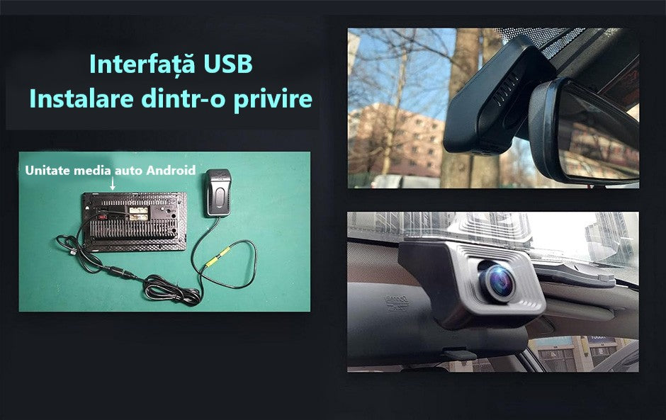 Cameră Auto 1080P cu Suport Android – DVR cu Unghi Larg, Viziune Nocturnă și TF 128GB
