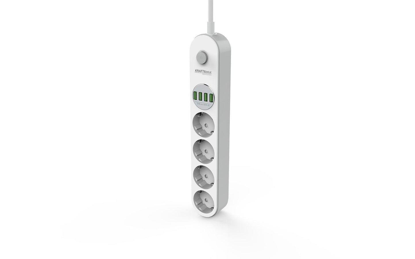 Prelungitor Multipriză cu 4 Prize și 4 Porturi USB, Cablu 2M, Protecție Suprasarcină și Siguranță Copii, Design Ignifug