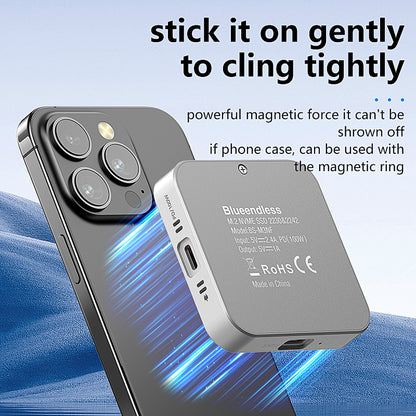 Cititor portabil SSD M.2 NVMe Blueendless – USB-C 10Gbps, PD 100W, răcire activă, compatibil iPhone/Samsung