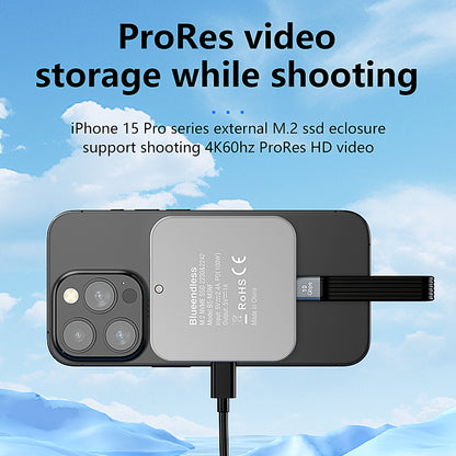 Cititor portabil SSD M.2 NVMe Blueendless – USB-C 10Gbps, PD 100W, răcire activă, compatibil iPhone/Samsung