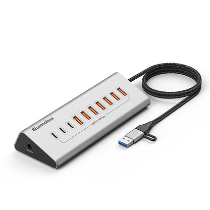 Hub USB 3.2 cu 10 Porturi (7x USB-A + 3x USB-C), Viteză 10Gbps, Alimentare 12V/3A, Carcasă Aluminiu Premium – Bluendless