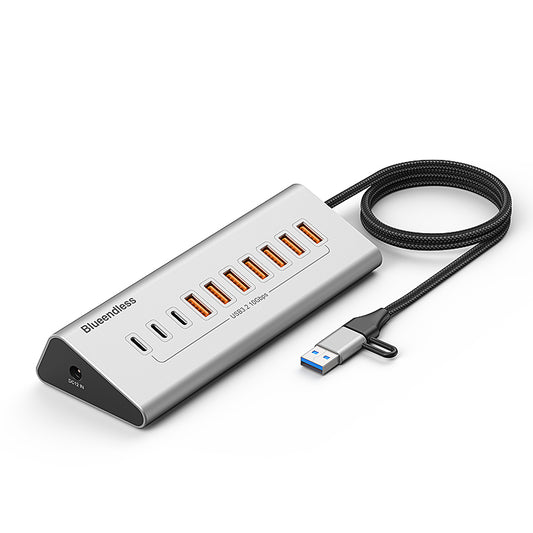 Hub USB 3.2 cu 10 Porturi (7x USB-A + 3x USB-C), Viteză 10Gbps, Alimentare 12V/3A, Carcasă Aluminiu Premium – Bluendless