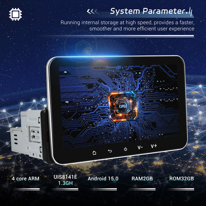 Player Auto universal 1DIN, 2+32GB, Android 15, CarPlay si Android Auto, Topway, USB, Bluetooth ecran 7 inch negru