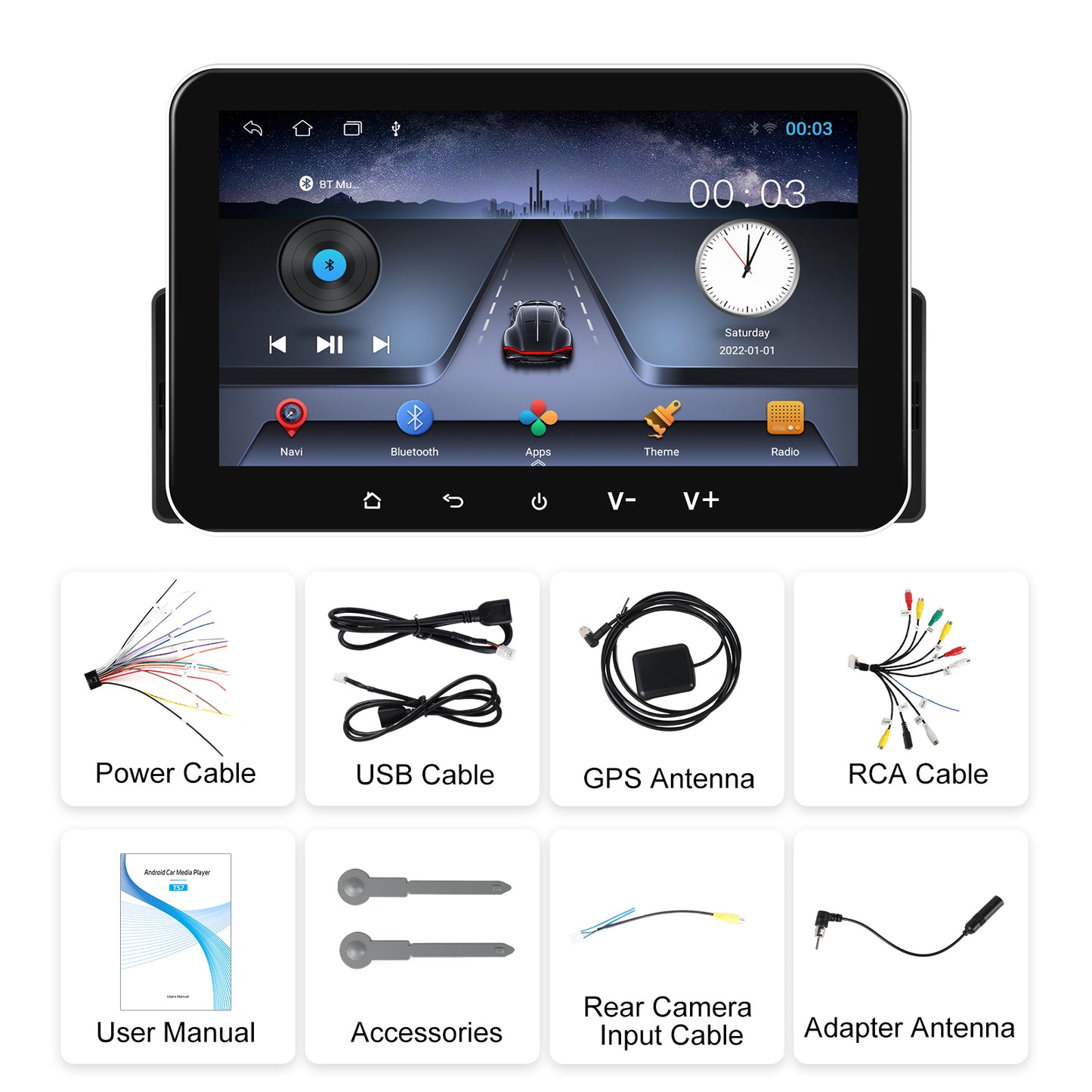 Player Auto universal 1DIN, 2+32GB, Android 15, CarPlay si Android Auto, Topway, USB, Bluetooth ecran 7 inch negru