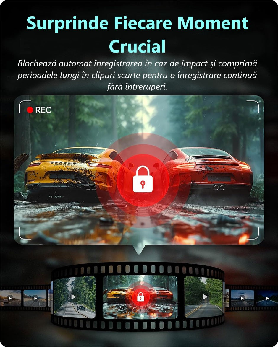 Cameră Auto Ultra HD 2K – DVR cu WiFi Rapid, G-Senzor și Vedere Nocturnă 170°