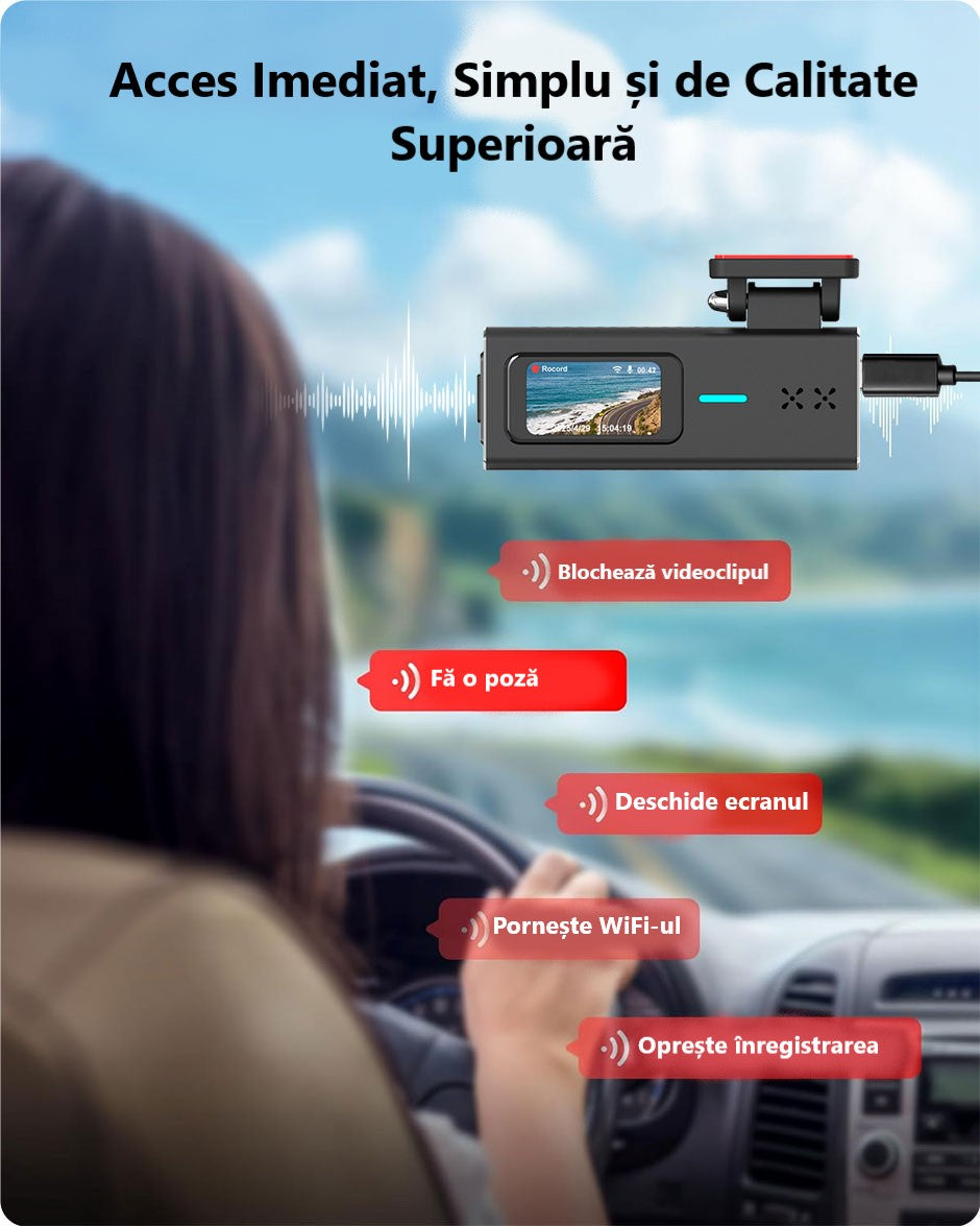 Cameră Auto Ultra HD 2K – DVR cu WiFi Rapid, G-Senzor și Vedere Nocturnă 170°