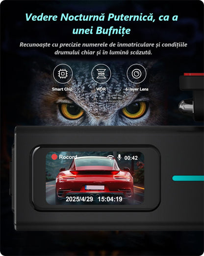 Cameră Auto Ultra HD 2K – DVR cu WiFi Rapid, G-Senzor și Vedere Nocturnă 170°