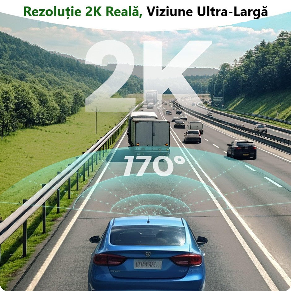 Cameră Auto Ultra HD 2K – DVR cu WiFi Rapid, G-Senzor și Vedere Nocturnă 170°