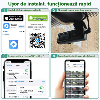 Cameră Auto Ultra HD 2K – DVR cu WiFi Rapid, G-Senzor și Vedere Nocturnă 170°