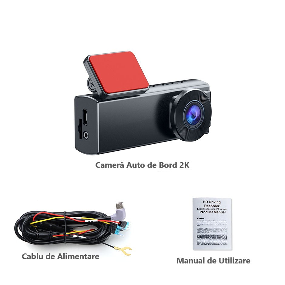 Cameră Auto Ultra HD 2K – DVR cu WiFi Rapid, G-Senzor și Vedere Nocturnă 170°