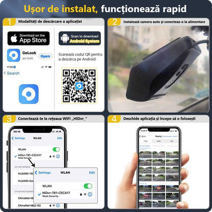 Cameră Auto DVR 2K – Wi-Fi Integrat, Monitorizare 24/7, G-Senzor și Înregistrare Continuă