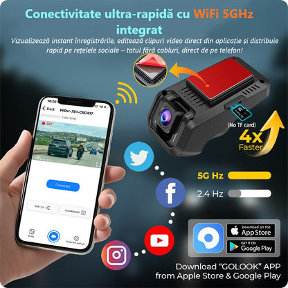 Cameră Auto DVR 2K – Wi-Fi Integrat, Monitorizare 24/7, G-Senzor și Înregistrare Continuă