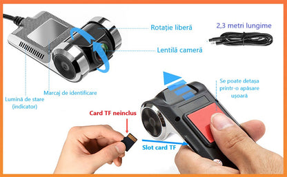 Cameră Auto DVR Minimalistă – 720P HD, Funcții Inteligente, Ideală pentru Android