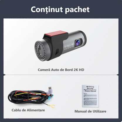 Cameră Auto 2K Smart cu WiFi – Viziune Nocturnă, G-Sensor și Supraveghere Parcare Non-Stop