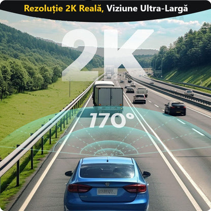 Cameră Auto 2K Smart cu WiFi – Viziune Nocturnă, G-Sensor și Supraveghere Parcare Non-Stop
