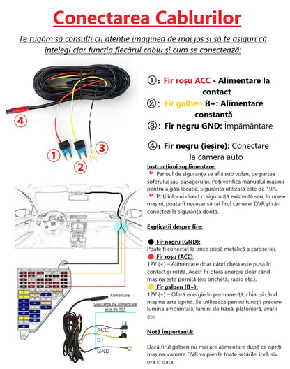 Cameră Auto Inteligentă 2K – WiFi 5GHz, Senzor de Impact și Supraveghere Permanentă