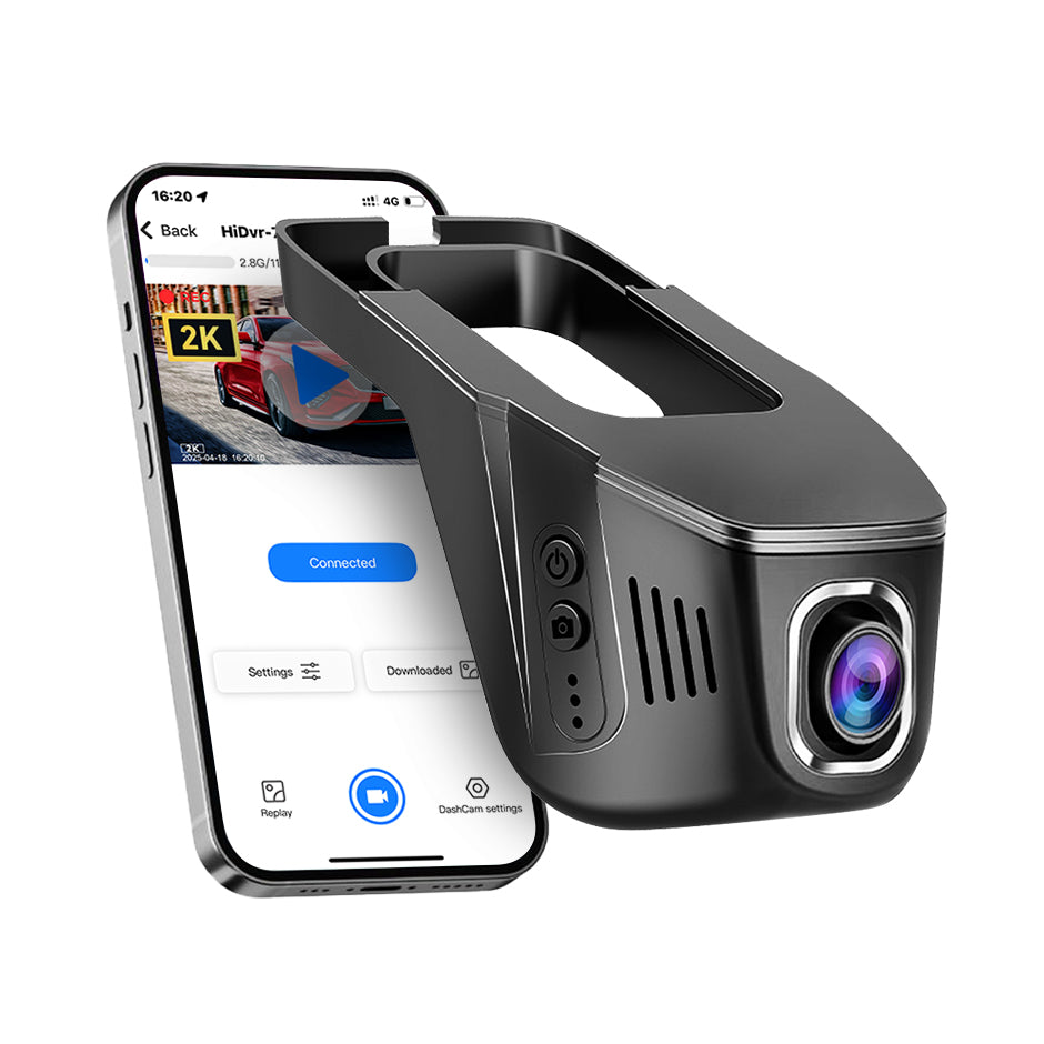 Cameră Auto Inteligentă 2K – WiFi 5GHz, Senzor de Impact și Supraveghere Permanentă