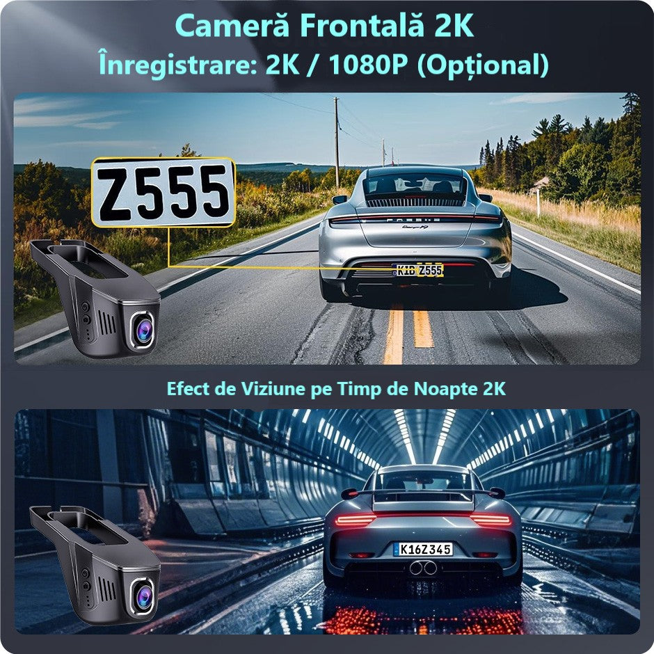 Cameră Auto Inteligentă 2K – WiFi 5GHz, Senzor de Impact și Supraveghere Permanentă