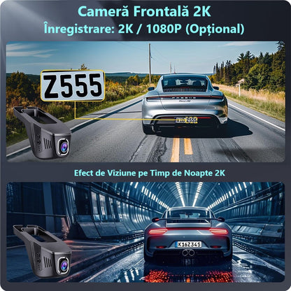 Cameră Auto Inteligentă 2K – WiFi 5GHz, Senzor de Impact și Supraveghere Permanentă