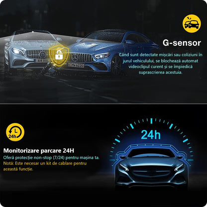 Cameră Auto Inteligentă 2K – WiFi 5GHz, Senzor de Impact și Supraveghere Permanentă