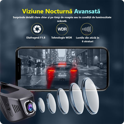 Cameră Auto Inteligentă 2K – WiFi 5GHz, Senzor de Impact și Supraveghere Permanentă