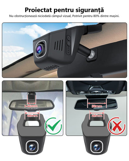 Cameră Auto Inteligentă 2K – WiFi 5GHz, Senzor de Impact și Supraveghere Permanentă