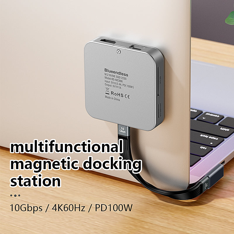 Docking Station USB-C Multifuncțional cu Cititor SSD NVMe/SATA, HDMI 4K, 100W PD, Hub 10Gbps