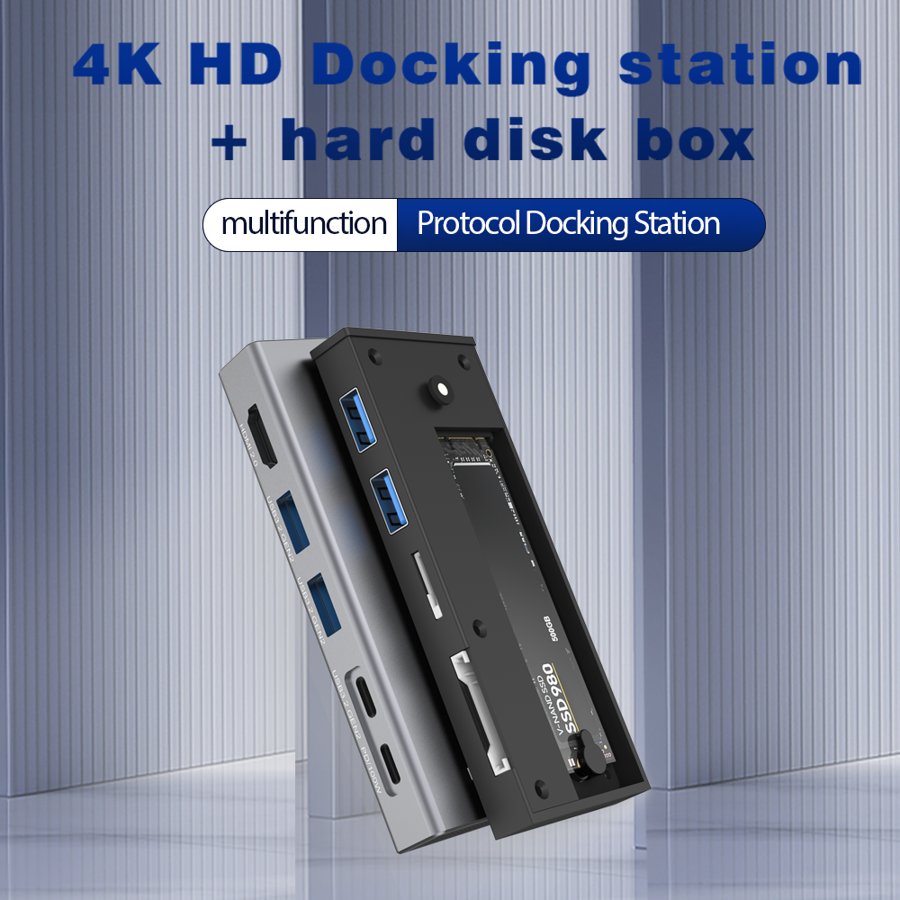 Docking Station USB-C NVMe/SATA cu cititor SSD Hub 10Gbps, HDMI 4K@60Hz, 100W PD, Cititor Card SD/TF, Carcasă Aluminiu – Compatibil M.2 2230/2242/2260/2280
