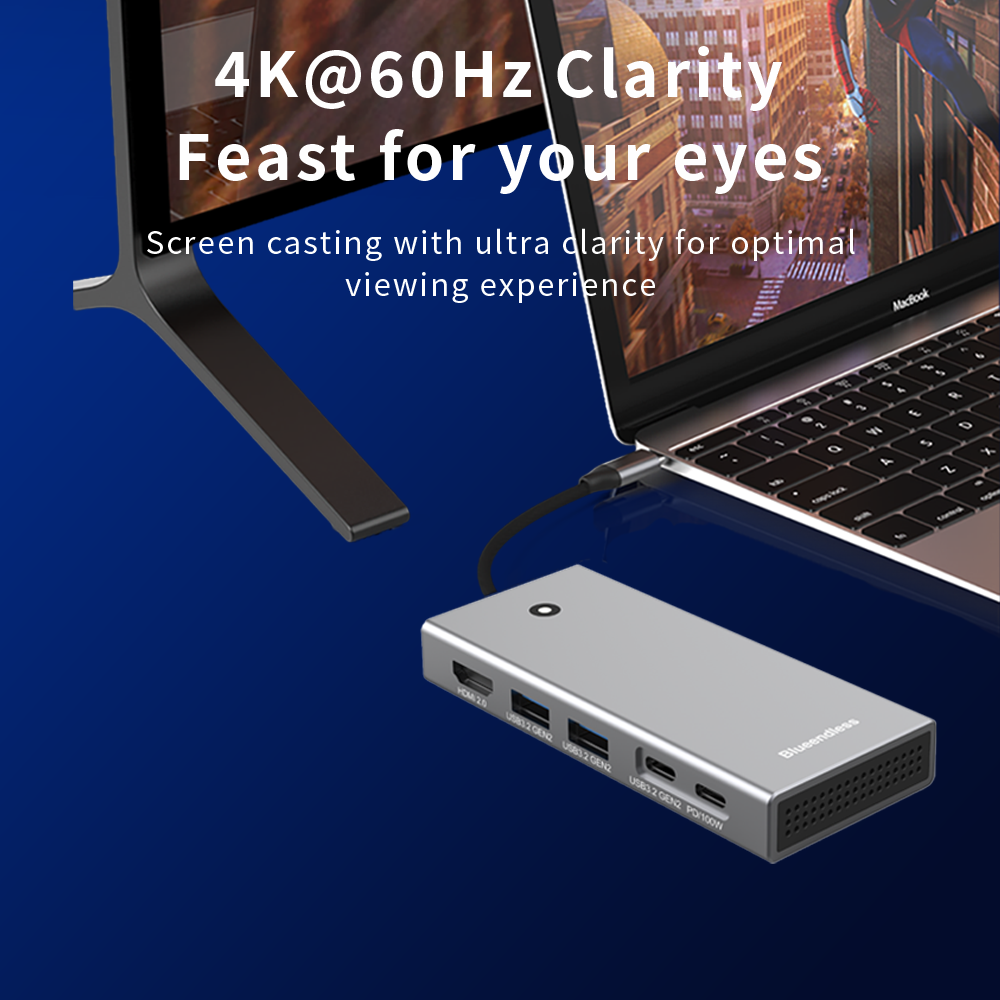 Docking Station USB-C NVMe/SATA cu cititor SSD Hub 10Gbps, HDMI 4K@60Hz, 100W PD, Cititor Card SD/TF, Carcasă Aluminiu – Compatibil M.2 2230/2242/2260/2280