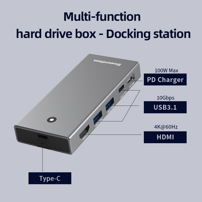Docking Station USB-C NVMe/SATA cu cititor SSD Hub 10Gbps, HDMI 4K@60Hz, 100W PD, Cititor Card SD/TF, Carcasă Aluminiu – Compatibil M.2 2230/2242/2260/2280