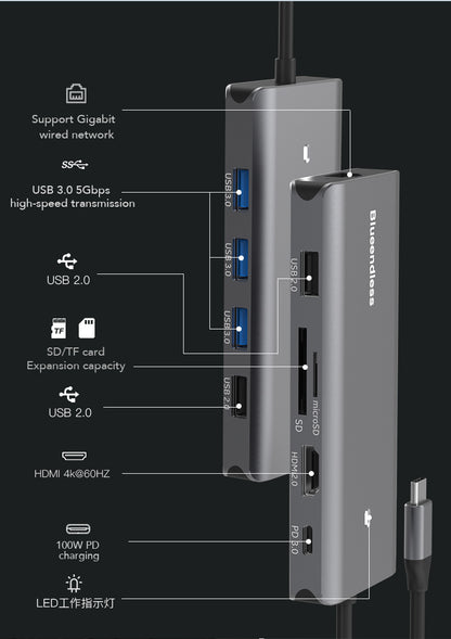 Docking Station USB-C 10Gbps cu HDMI 4K60Hz, PD 100W, carcasă aluminiu culoare gri