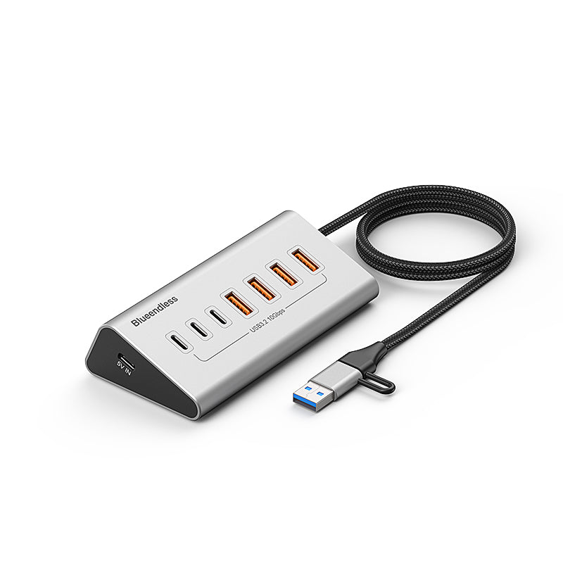 Hub USB 3.2 cu 10 Porturi (7x USB-A + 3x USB-C), Viteză 10Gbps, Alimentare 12V/3A, Carcasă Aluminiu Premium – Bluendless