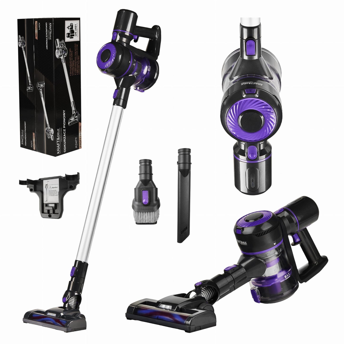 Aspirator Vertical Fără Fir 2-în-1, 22.2V Li-Ion, 0.8L, Putere Dublă, Perie Electrică cu LED