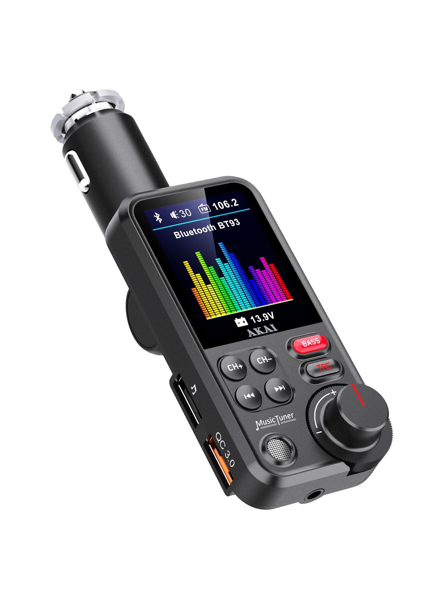 Modulator FM AKAI FMT-93BT pentru Mașină cu Bluetooth, Încărcare QC3.0 și Slot MicroSD