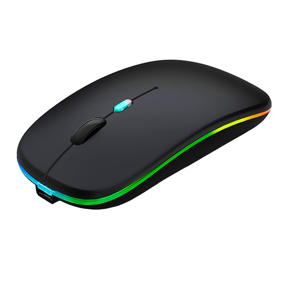 Mouse Wireless RGB Silențios cu Bluetooth 5.1 și 2.4GHz, DPI Reglabil, Baterie Reîncărcabilă – Compatibil Laptop & PC, culoare alb, gri și negru