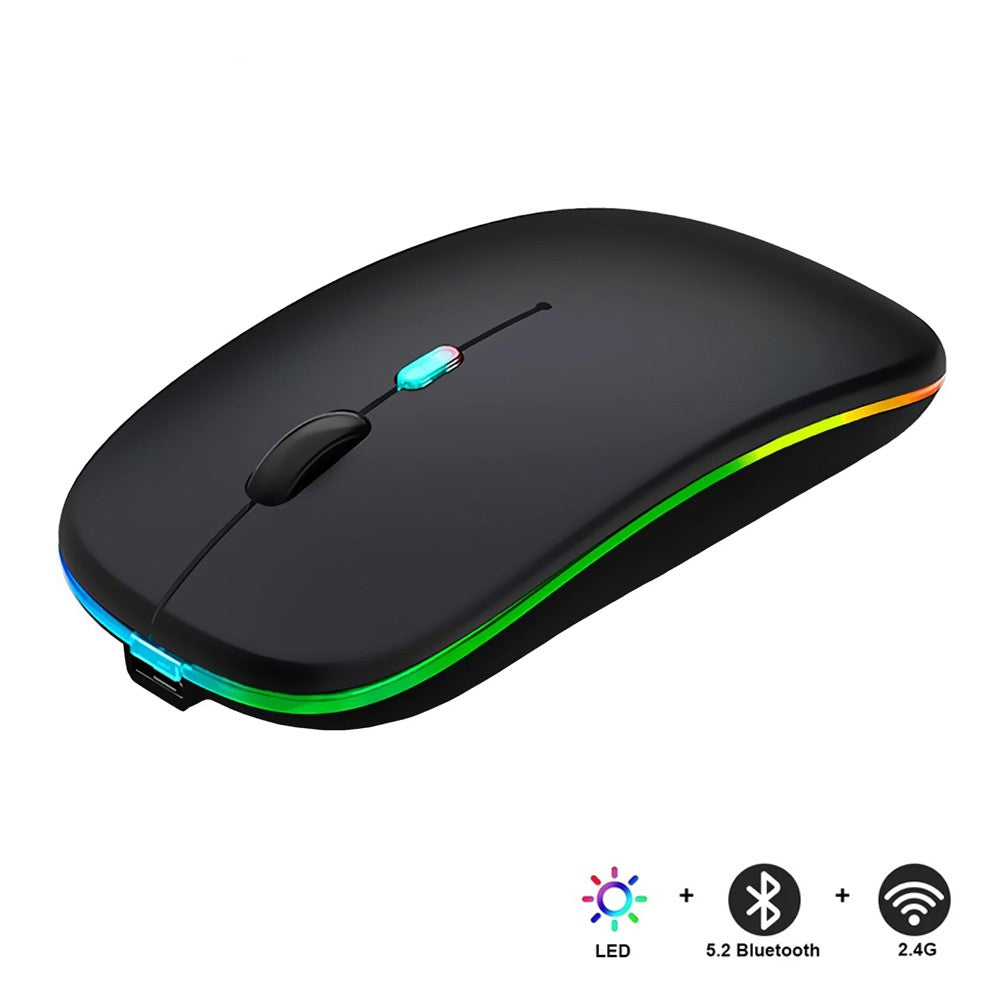 Mouse Wireless RGB Silențios cu Bluetooth 5.1 și 2.4GHz, DPI Reglabil, Baterie Reîncărcabilă – Compatibil Laptop & PC, culoare alb, gri și negru