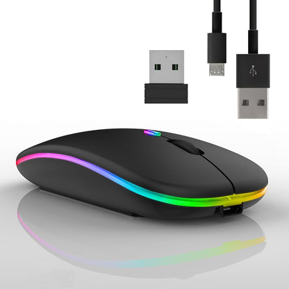 Mouse Wireless RGB Silențios cu Bluetooth 5.1 și 2.4GHz, DPI Reglabil, Baterie Reîncărcabilă – Compatibil Laptop & PC, culoare alb, gri și negru