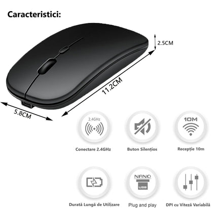 Mouse Wireless RGB Silențios cu Bluetooth 5.1 și 2.4GHz, DPI Reglabil, Baterie Reîncărcabilă – Compatibil Laptop & PC, culoare alb, gri și negru
