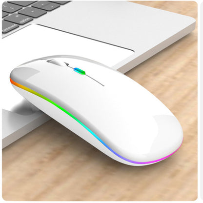 Mouse Wireless RGB Silențios cu Bluetooth 5.1 și 2.4GHz, DPI Reglabil, Baterie Reîncărcabilă – Compatibil Laptop & PC, culoare alb, gri și negru