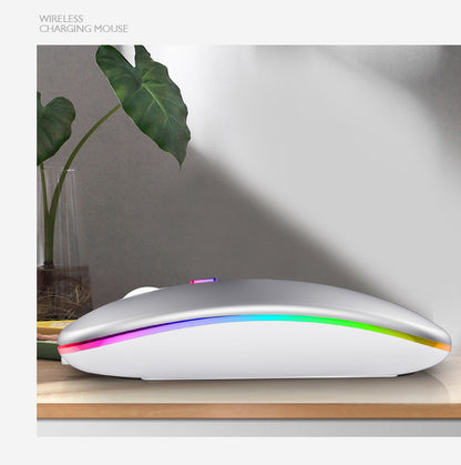 Mouse Wireless RGB Silențios cu Bluetooth 5.1 și 2.4GHz, DPI Reglabil, Baterie Reîncărcabilă – Compatibil Laptop & PC, culoare alb, gri și negru