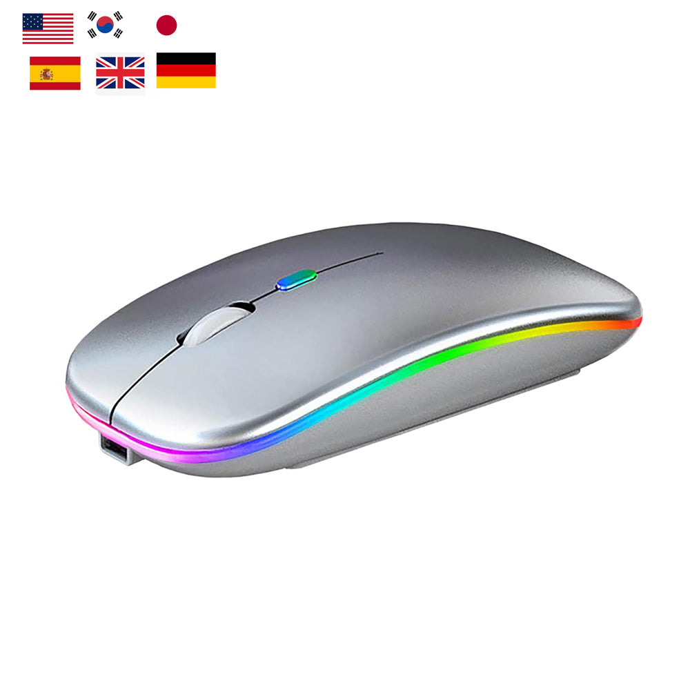 Mouse Wireless RGB Silențios cu Bluetooth 5.1 și 2.4GHz, DPI Reglabil, Baterie Reîncărcabilă – Compatibil Laptop & PC, culoare alb, gri și negru