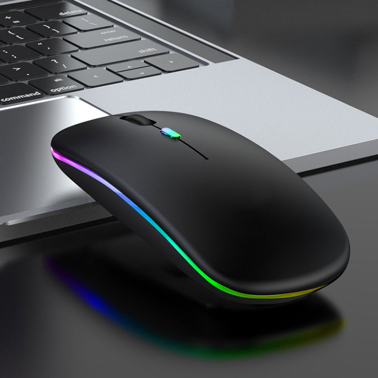Mouse Wireless RGB Silențios cu Bluetooth 5.1 și 2.4GHz, DPI Reglabil, Baterie Reîncărcabilă – Compatibil Laptop & PC, culoare alb, gri și negru