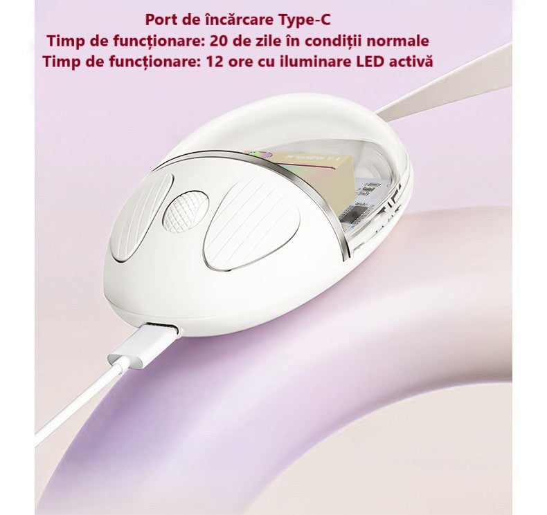 Mouse Wireless cu Afișaj LED, Iluminare RGB, Bluetooth & 2.4G, Reîncărcabil Type-C – Design Modern Cristal, culoare alb, roz și violet