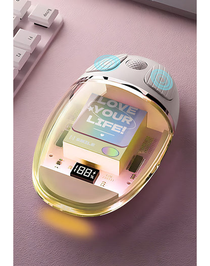 Mouse Wireless cu Afișaj LED, Iluminare RGB, Bluetooth & 2.4G, Reîncărcabil Type-C – Design Modern Cristal, culoare alb, roz și violet