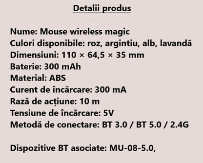 Mouse Wireless cu Afișaj LED, Iluminare RGB, Bluetooth & 2.4G, Reîncărcabil Type-C – Design Modern Cristal, culoare alb, roz și violet